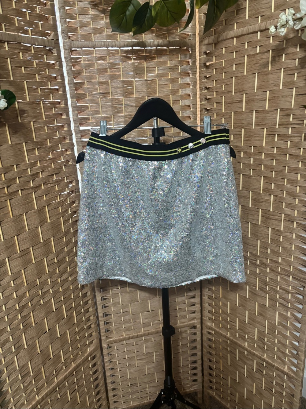 Disney Silver Sequin Mini Skirt with Striped Waistband